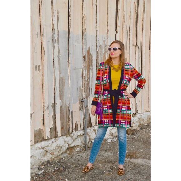 Moth Anthropologie Williston Plaid Long Cardigan Sweater Belted Womens Small - Picture 4 of 13